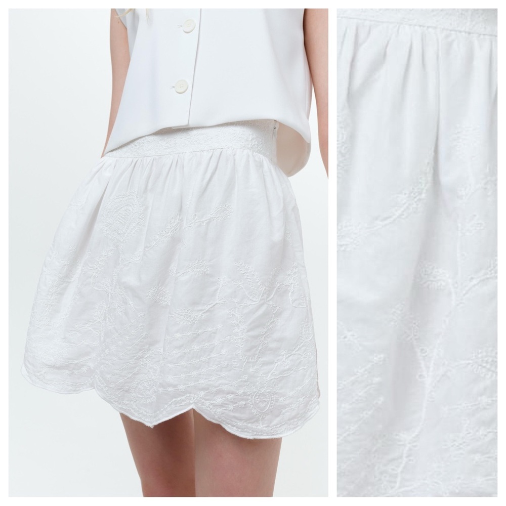 NWOT. Zara ZW Collection White Embroidered Mini Skirt. Size M. - Picture 4 of 14